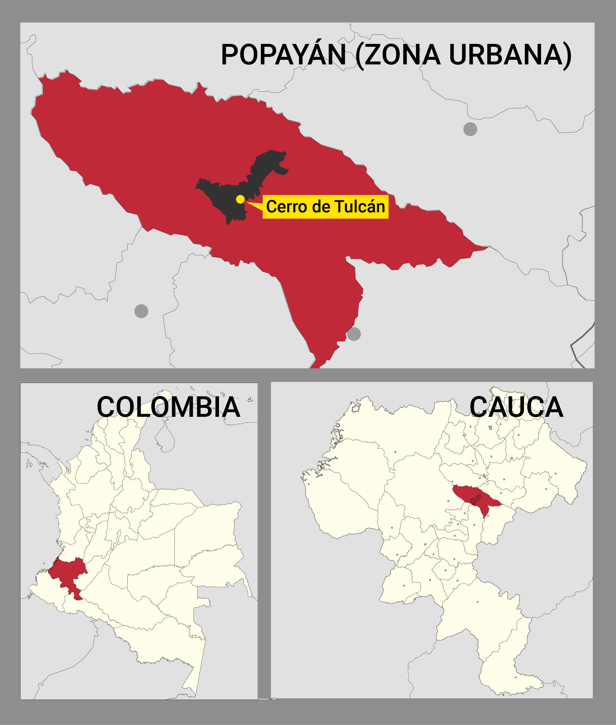 Mapa de Colombia señalando Popayán
